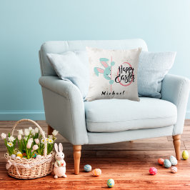 Easter Blue Bunny Personalized Throw Pillow Kissen