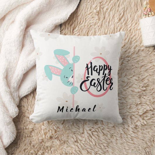 Easter Blue Bunny Personalized Throw Pillow Kissen (Decke)
