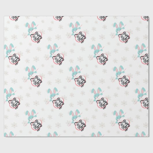 Easter Blue Bunny Wrapping Paper Geschenkpapier (Flach)