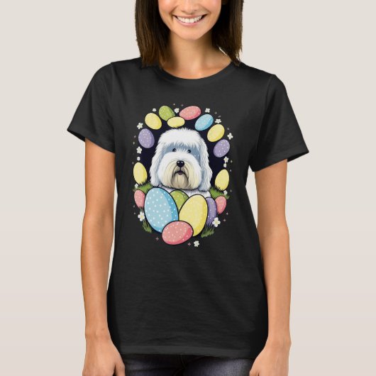 Easter Bobtail Bunny Eggs Dog on Easter Old Englis T-Shirt (Vorderseite)