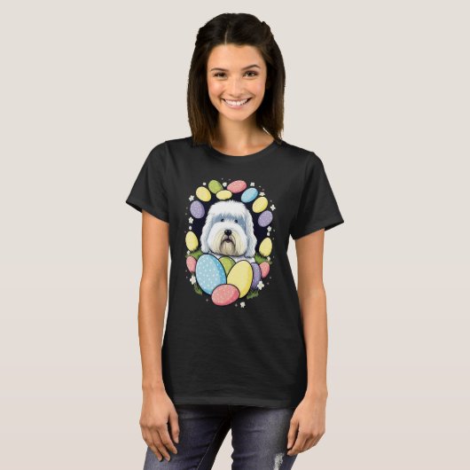 Easter Bobtail Bunny Eggs Dog on Easter Old Englis T-Shirt (Vorne ganz)