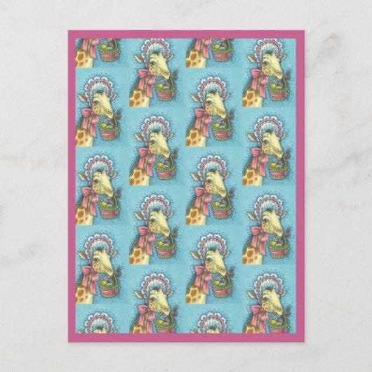 EASTER BONNET GIRAFFE, EGG BASKET URLAUB POSTCARD POSTKARTE (Vorderseite)