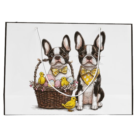 Easter Boston Terrier Dogs Große Geschenktüte (Rückseite)
