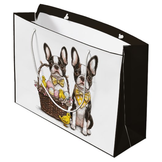 Easter Boston Terrier Dogs Große Geschenktüte (Rückseite Schrägansicht)