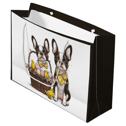 Easter Boston Terrier Dogs Große Geschenktüte (Vorderseite Schrägansicht)