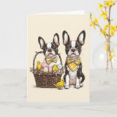 Easter Boston Terrier Dogs Karte (Gelbe Blume)