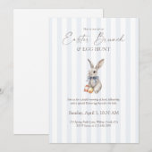 Easter Brunch and Egg Hunt Blue Stripe Bunny  Einladung (Vorne/Hinten)