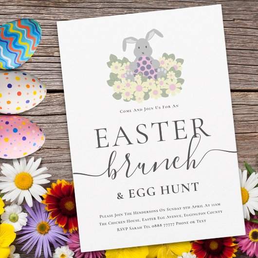 Easter Brunch and Egg Hunt Cute Bunny Invitation Einladung