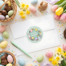 Easter Brunch & Egg Hunt Green Gingham Runder Aufkleber