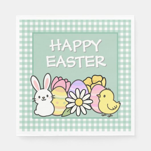 Easter Brunch & Egg Hunt Green Gingham  Serviette (Vorderseite)