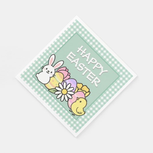 Easter Brunch & Egg Hunt Green Gingham  Serviette (Ecke)
