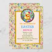 EASTER BRUNCH, Küken, Blume und bunte Eier Einladung (Vorne/Hinten)