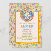 EASTER BRUNCH, Niedlicher Hasen, Eier und Blüten Einladung (Vorne/Hinten)