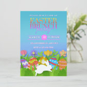 Easter Brunch Party – Colorful Bunny & Eggs Ankündigung (Stehend Vorderseite)