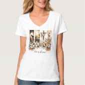 Easter Brushstroke 'He Is Risen' V-Neck T-Shirt (Vorderseite)