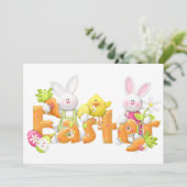 Easter Bunnies and Chick Flat Card (Stehend Vorderseite)