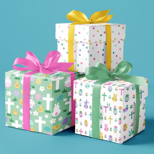 Easter Bunnies Eggs & Crosses Colorful Patterns Geschenkpapier Set