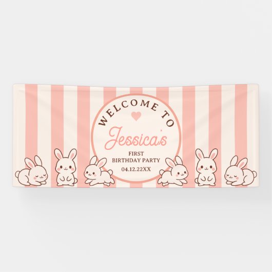 Easter Bunnies Girl 1st Birthday Party Welcome Banner (Horizontal)
