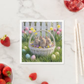 Easter Bunnies In a Wicker Basket on Grass Serviette (Beispiel)