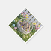 Easter Bunnies In a Wicker Basket on Grass Serviette (Ecke)