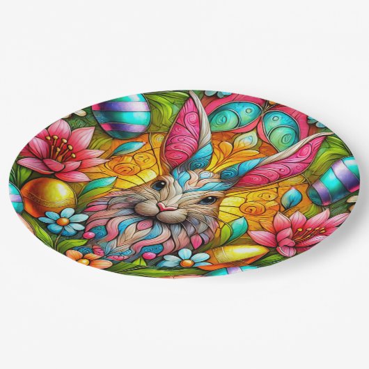 EASTER BUNNY 3D ~ Alkoholtinten ~ Papierplatte Pappteller (Schrägansicht)