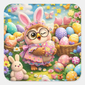 Easter bunny and colourful eggs whimsical sticker  (Vorderseite)
