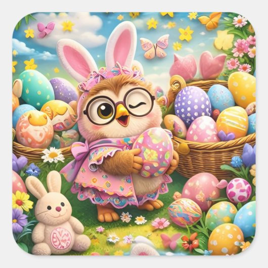 Easter bunny and colourful eggs whimsical sticker  (Vorderseite)