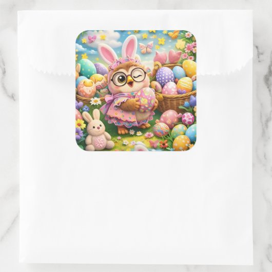 Easter bunny and colourful eggs whimsical sticker  (Tasche)