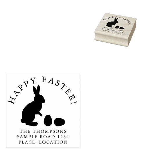 Easter Bunny And Eggs With Name And Address Gummistempel (Stempel)