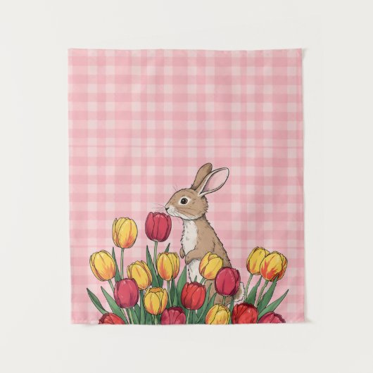 Easter Bunny and Tulips Tapestry - Rustic Home Wandteppich (Vorderseite)