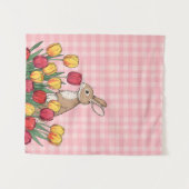 Easter Bunny and Tulips Tapestry - Rustic Home Wandteppich (Vorderseite (Horizontal))