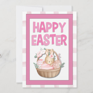 Easter Bunny Basket & Pink Plaid Feiertagskarte