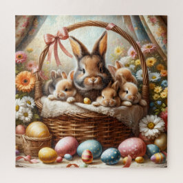 Easter Bunny Basket, Spring Bunnies & Easter Eggs Puzzle