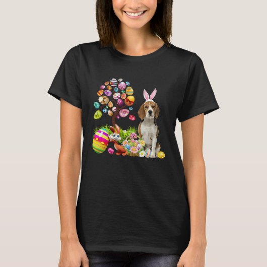 Easter Bunny Beagle Dog Ear Tree Egg Basket T-Shirt (Vorderseite)