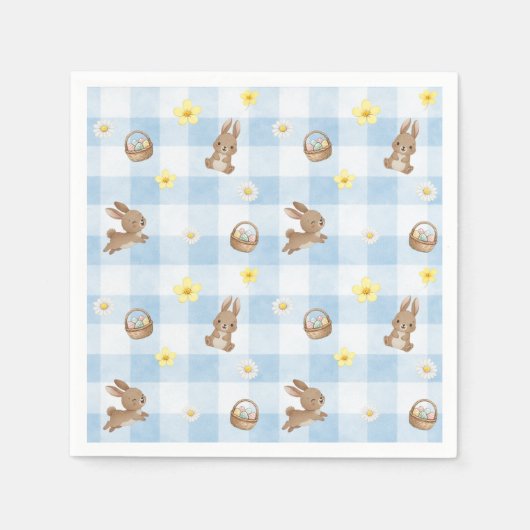 Easter Bunny Blue Gingham Serviette (Vorderseite)