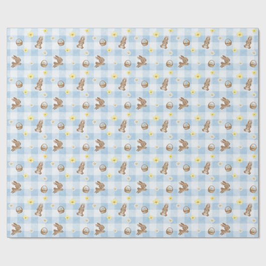 Easter Bunny Blue Gingham Wrapping Paper Geschenkpapier (Flach)