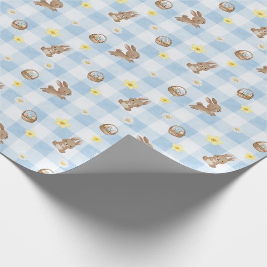 Easter Bunny Blue Gingham Wrapping Paper Geschenkpapier (Ecke)