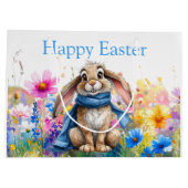 Easter Bunny blue scarf Happy Easter Große Geschenktüte (Rückseite)