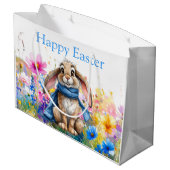 Easter Bunny blue scarf Happy Easter Große Geschenktüte (Rückseite Schrägansicht)