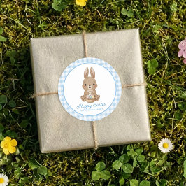 Easter Bunny Blue Watercolor Gingham Runder Aufkleber