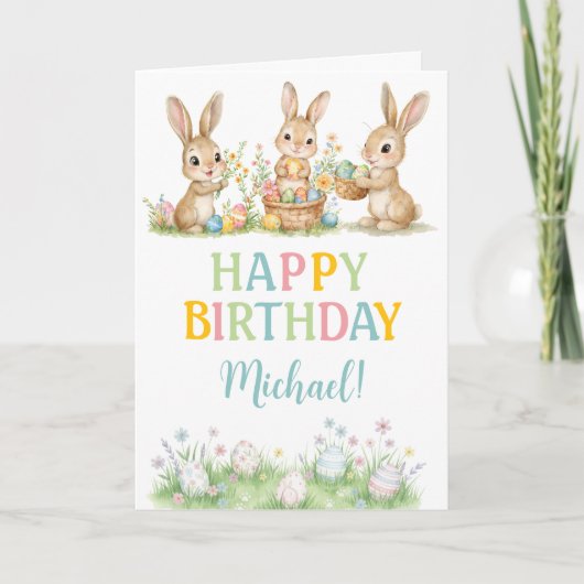 Easter Bunny Boy First Birthday Greeting Card Karte (Vorderseite)