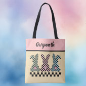 Easter Bunny Checkerboard Pink Green Yellow Name Tasche