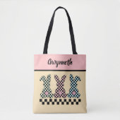 Easter Bunny Checkerboard Pink Green Yellow Name Tasche (Vorderseite)