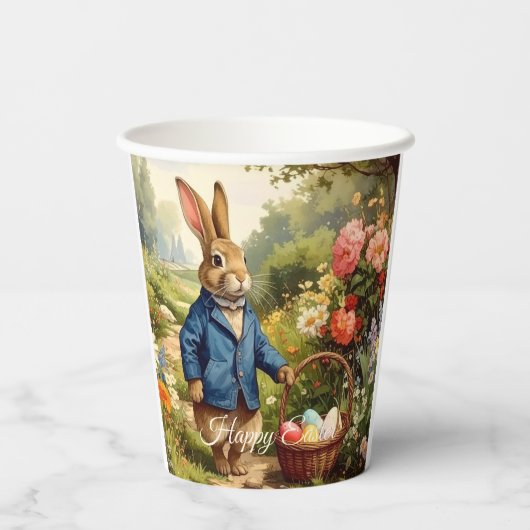 Easter Bunny Collecting Easter Eggs Pappbecher (Rückseite)