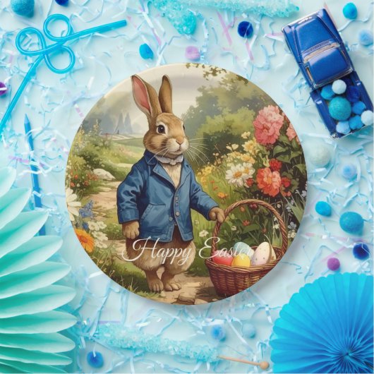 Easter Bunny Collecting Easter Eggs Pappteller (Party)