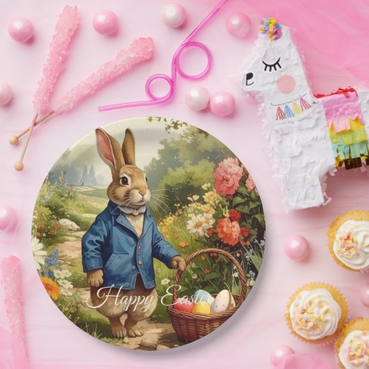 Easter Bunny Collecting Easter Eggs Pappteller (Party)