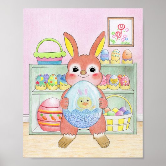 Easter Bunny Colorful Eggs Cute Kids Poster (Vorne)