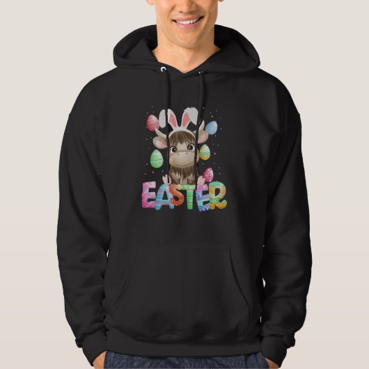Easter Bunny Cow Easter Highland Cow Hoodie (Vorderseite)