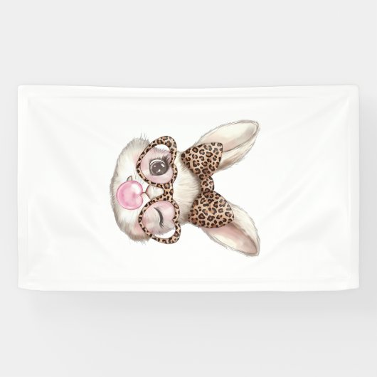 Easter Bunny Cute Glasses Leopard Bunny Rabbit Eas Banner (Horizontal)