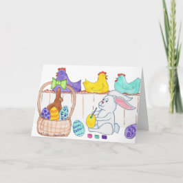 Easter Bunny Decorating Eggs Feiertagskarte